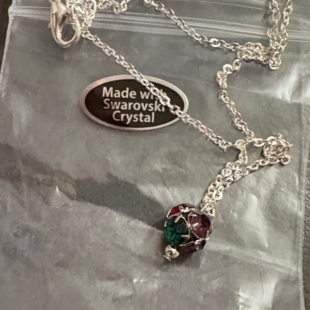 Swarovski Silver Necklace with Multi Colored  Crystals